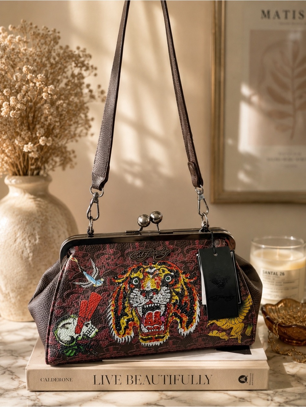 Ed Hardy Rhinestone Kiss Lock Bag